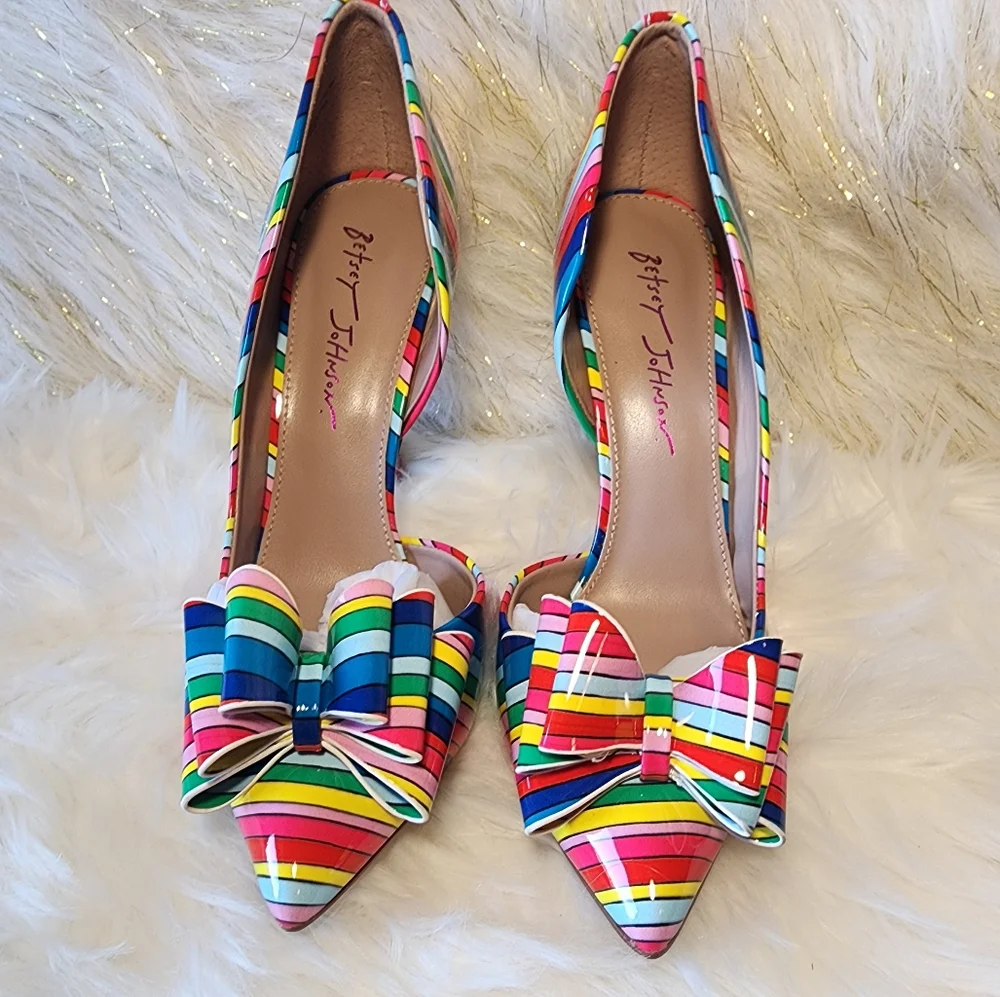 Betsey Johnson Prince-P Bright Multicolor Bow Pumps - Picture 6 of 9